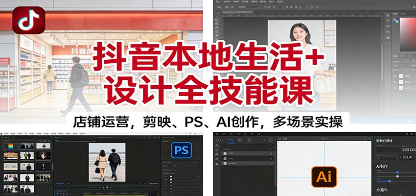 抖音本地生活+设计全技能课：店铺运营，剪映、PS、AI创作，多场景实操-白蛇网赚