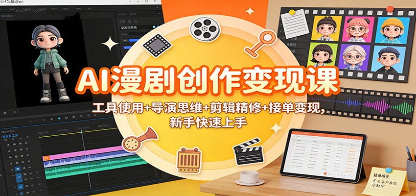 AI漫剧创作变现课：工具使用+导演思维+剪辑精修+接单变现，新手快速上手-白蛇网赚