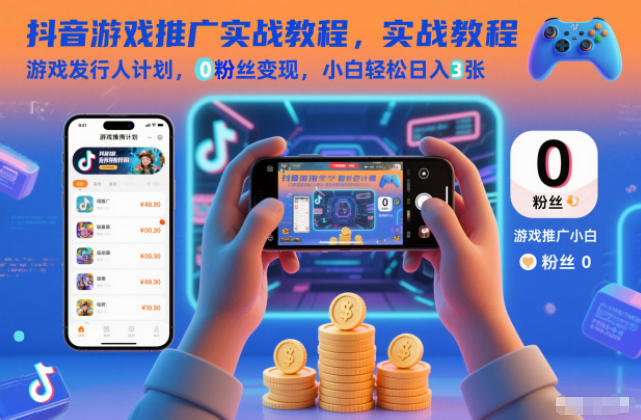 抖音游戏推广实战教程，游戏发行人计划，0粉丝变现，小白轻松日入3张-白蛇网赚