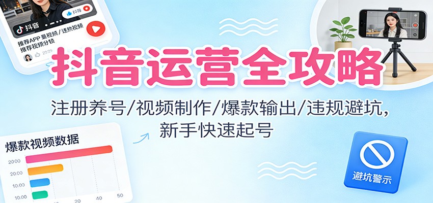 抖音运营全攻略:注册养号/视频制作/爆款输出/违规避坑,新手快速起号-白蛇网赚