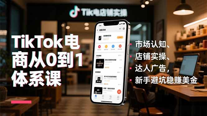 TikTok电商从0到1体系课，市场认知、店铺实操、达人广告，新手避坑稳赚美金-白蛇网赚