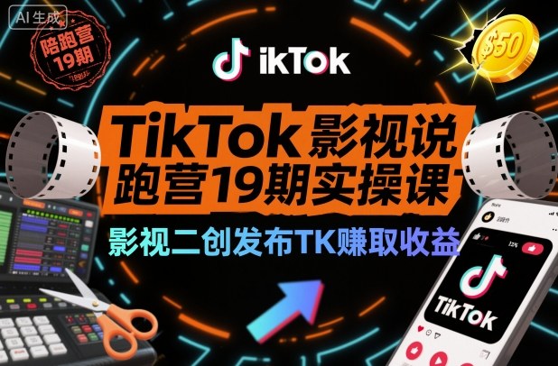 TikTok影视解说陪跑营19期实操课，影视二创发布TK賺取收益，万播收益50美金(更新)-白蛇网赚