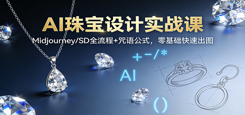 AI珠宝设计实战课：Midjourney/SD全流程+咒语公式，零基础快速出图-白蛇网赚