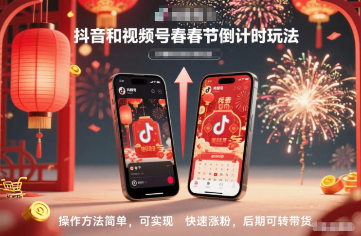抖音和视频号,春节倒计时玩法,操作方法简单,可实现快速涨粉,后期可转带货-白蛇网赚