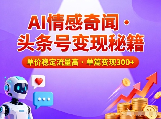 头条号做AI情感奇闻内容，单价稳定流量高，一篇变现3张-白蛇网赚