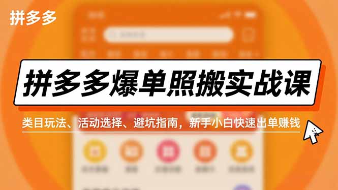 拼多多爆单照搬实战课，类目玩法、活动选择、避坑指南，新手小白快速出单赚钱-白蛇网赚