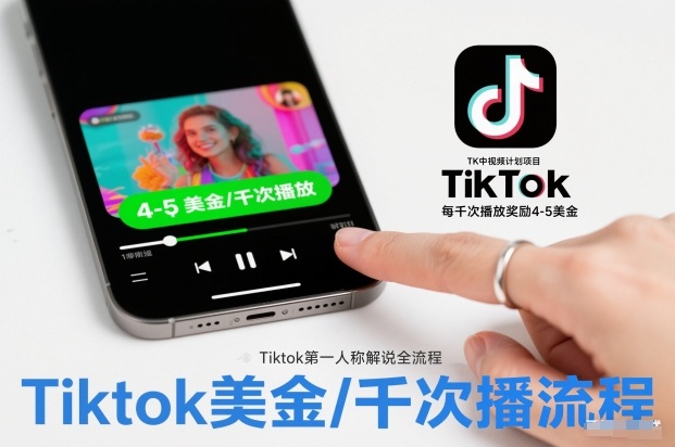 TK中视频计划项目，Tiktok第一人称解说流程，每干次播放奖励4-5美金-白蛇网赚