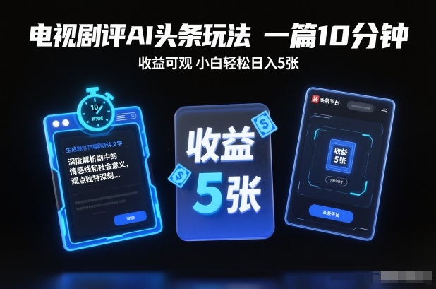 电视剧评AI头条玩法，一篇10分钟，收益可观，小白轻松日入5张+【独家】-白蛇网赚
