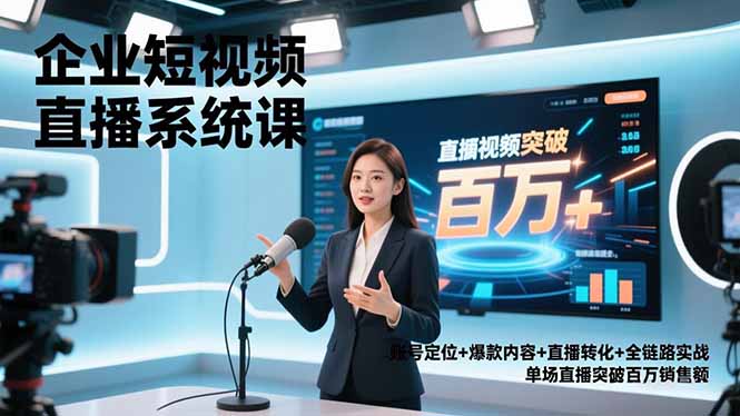 企业短视频直播系统课，账号定位+爆款内容+直播转化+全链路实战，单场直播突破百万销售额-白蛇网赚