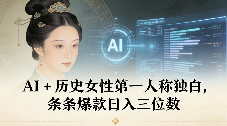 AI+历史女性第一人称独白，条条爆款日入三位数-白蛇网赚