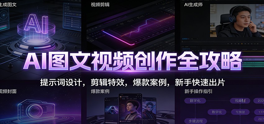 AI图文视频创作全攻略:提示词设计,剪辑特效,爆款案例,新手快速出片-白蛇网赚