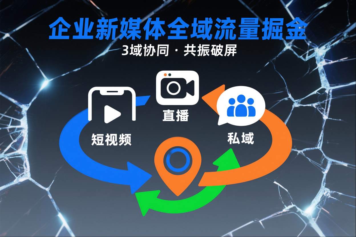 短视频全域商业模式，企业新媒体全域流量掘金，3域协同，共振破屏，短视频-直播-私域-地域-白蛇网赚