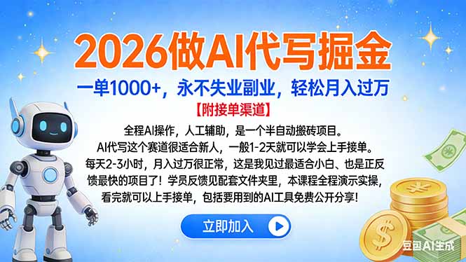 2026做AI代写掘金，一单1000+，永不失业副业，轻松月入过万-白蛇网赚