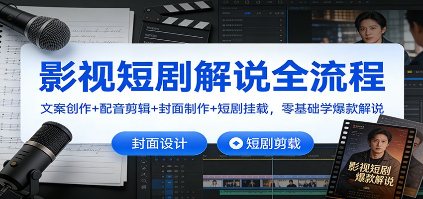 影视短剧解说全流程:文案创作+配音剪辑+封面制作+短剧挂载,零基础学爆款解说-白蛇网赚