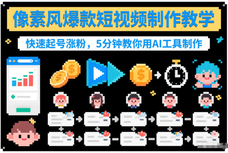 像素风爆款短视频制作教学，快速起号涨粉，5分钟教你用AI工具制作-白蛇网赚