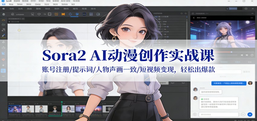 Sora2 AI动漫创作实战课：账号注册/提示词/人物声画一致/短视频变现，轻松出爆款-白蛇网赚