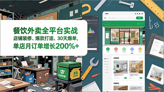 餐饮外卖全平台实战，店铺装修、爆款打造、30天爆单，手把手教学，单店月订单增长200%+-白蛇网赚