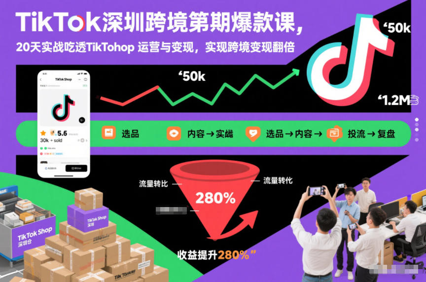 TikTok深圳跨境第2期爆款课,20天实战吃透TikTok Shop运营与变现,实现跨境变现翻倍-白蛇网赚