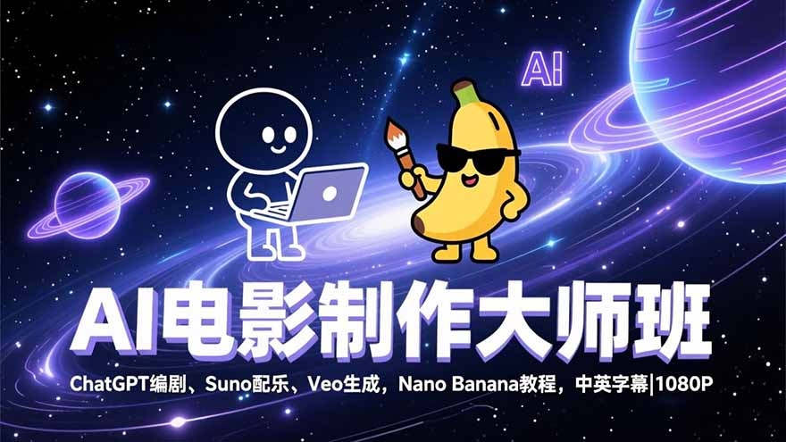 AI电影制作大师班：ChatGPT编剧、Suno配乐、Veo生成，Nano Banana教程，中英字幕|1080P-白蛇网赚