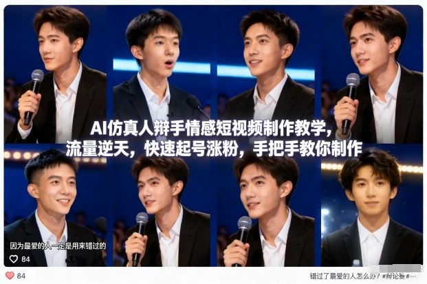 AI仿真人辩手情感短视频制作教学,流量逆天,快速起号涨粉,手把手教你制作-白蛇网赚