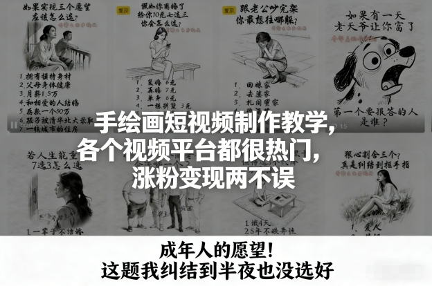 手绘画短视频制作教学，各个视频平台都很热门，涨粉变现两不误-白蛇网赚
