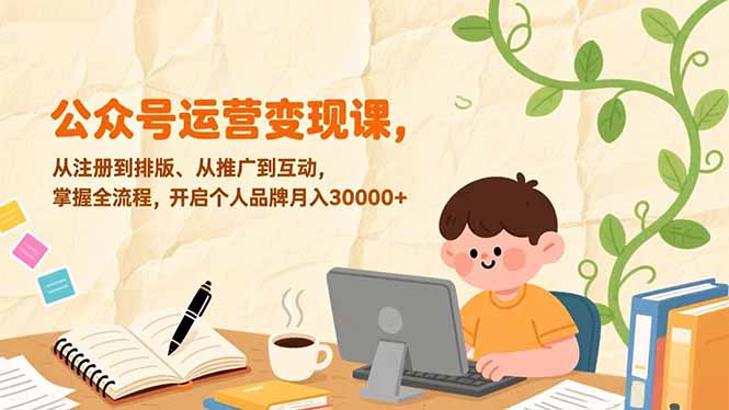 公众号运营变现课，从注册到排版、从推广到互动，掌握全流程，开启个人品牌月入30000+-白蛇网赚