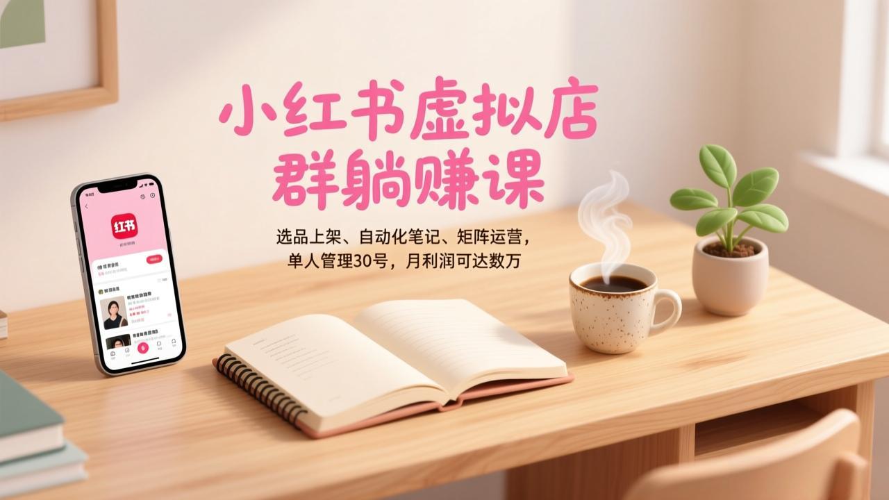 小红书虚拟店群躺赚课，选品上架、自动化笔记、矩阵运营，单人管理30号，月利润可达数万-白蛇网赚