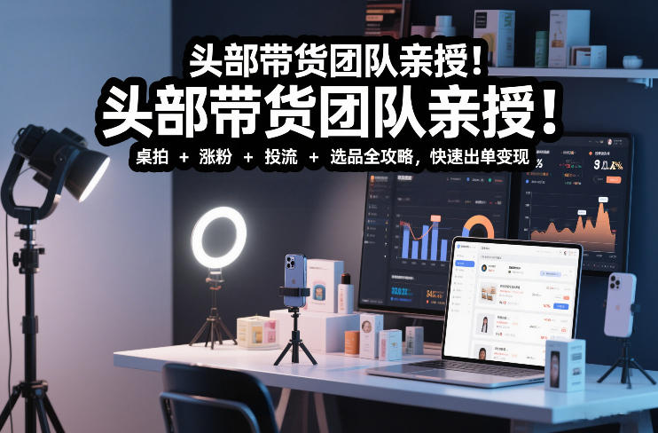 头部带货团队亲授！专业短视频实拍带货课：桌拍+涨粉+投流+选品全攻略，快速出单变现，月入2w+-白蛇网赚