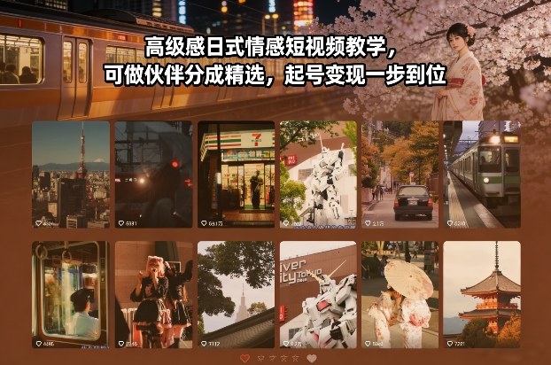 高级感日式情感短视频教学，可做伙伴分成精选，起号变现一步到位-白蛇网赚