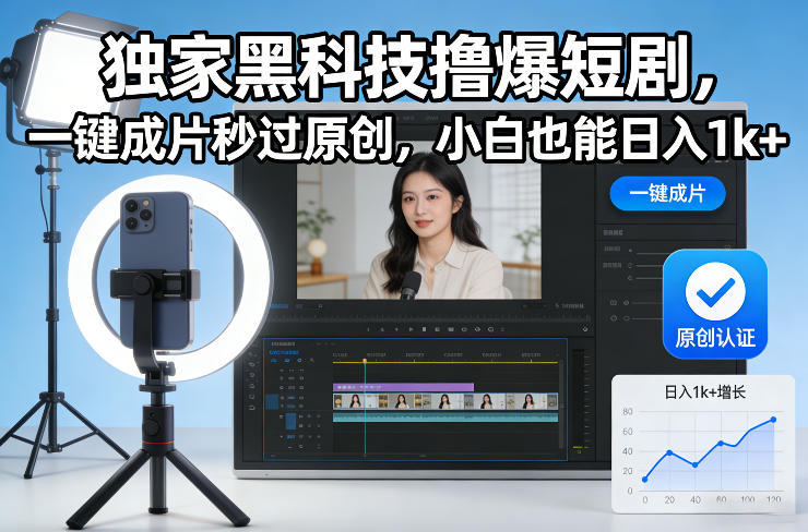 独家黑科技撸爆短剧，一键成片秒过原创，小白也能日入1k+【揭秘】-白蛇网赚