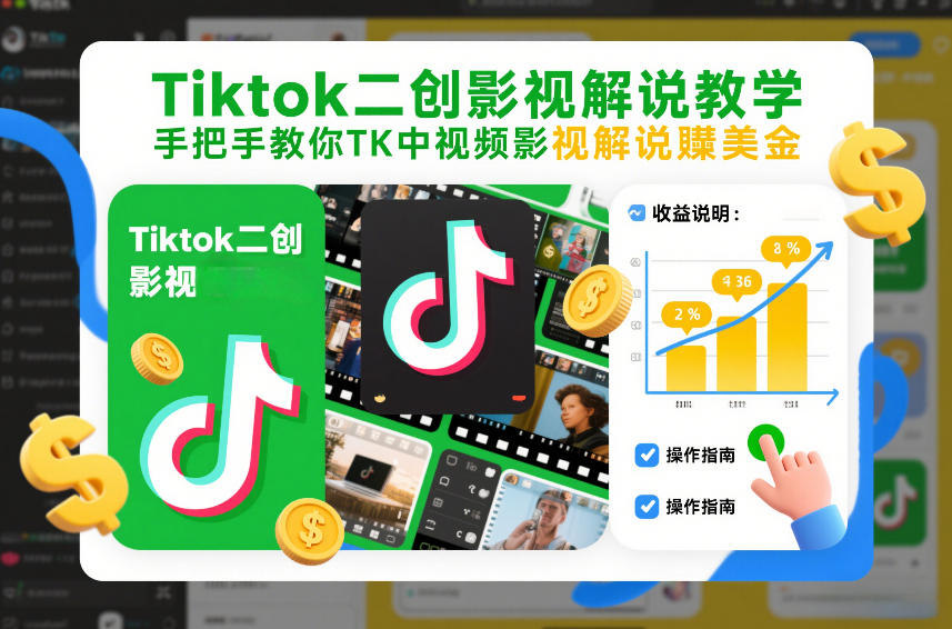 Tiktok二创影视解说教学，手把手教你TK中视频影视解说賺美金(更新26年1月)-白蛇网赚