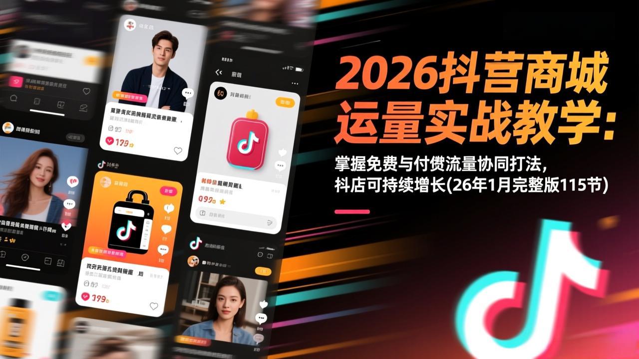 2026抖音商城运营实战教学：掌握免费与付费流量协同打法，抖店可持续增长(26年1月完整版115节-白蛇网赚