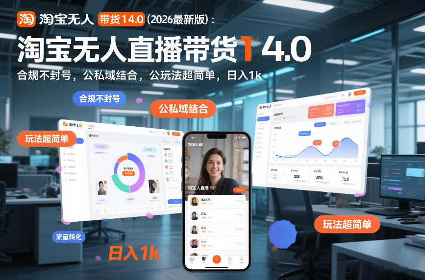 淘宝无人直播带货14.0(2026最新版)：合规不封号，公私域结合，玩法超简单，日入1k+【揭秘】-白蛇网赚