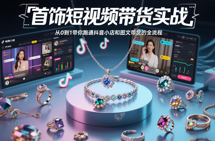 首饰短视频带货实战，从0到1带你跑通抖音小店和图文带货的全流程-白蛇网赚