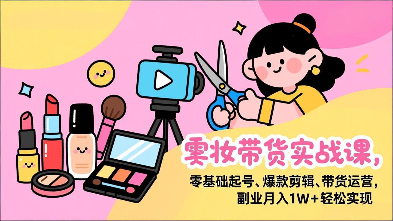 美妆带货实战课，零基础起号、爆款剪辑、带货运营，副业月入1W+轻松实现-白蛇网赚