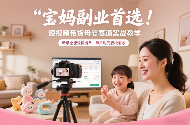 宝妈副业首选！短视频带货母婴赛道实战教学，新手也能轻松出单，碎片时间轻松增收-白蛇网赚