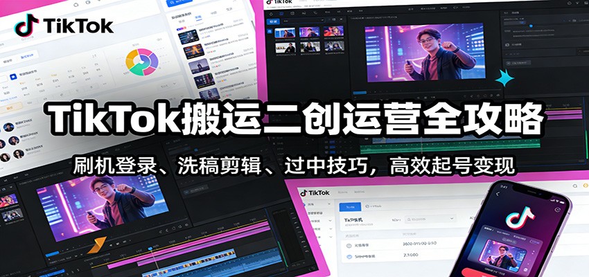 TikTok搬运二创运营全攻略：刷机登录、洗稿剪辑 、过中技巧，高效起号变现-白蛇网赚