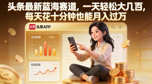 头条最新蓝海赛道，一天轻松大几张，每天花十分钟也能月入过1W【揭秘】-白蛇网赚