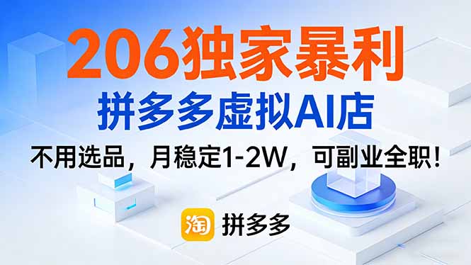 206独家暴利，拼多多虚拟AI店，不用选品，月稳定1-2W，可副业全职！-白蛇网赚
