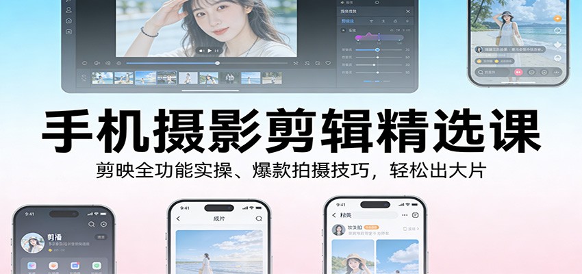 手机摄影剪辑精选课：剪映全功能实操、爆款拍摄技巧，轻松出大片-白蛇网赚