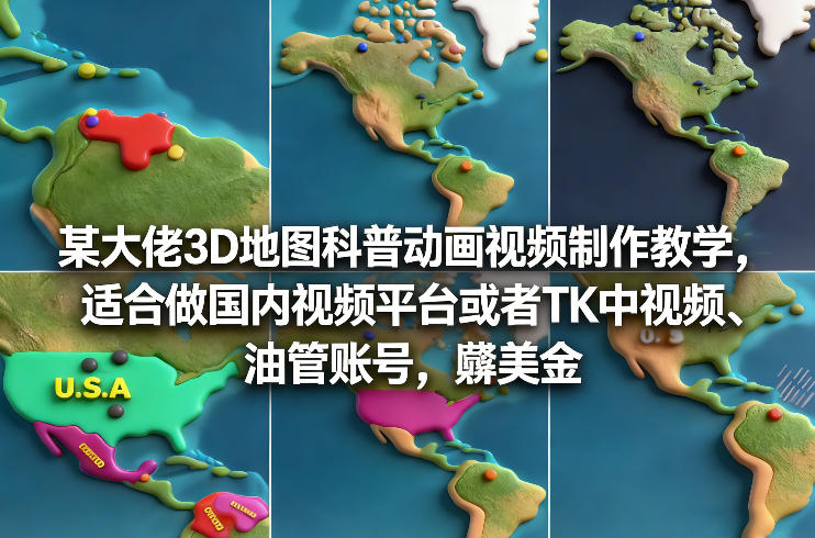某大佬3D地图科普动画视频制作教学，适合做国内视频平台或者TK中视频、油管账号，賺美金-白蛇网赚
