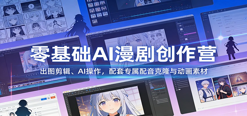 零基础AI漫剧创作营：出图剪辑、AI操作，配套专属配音克隆与动画素材-白蛇网赚