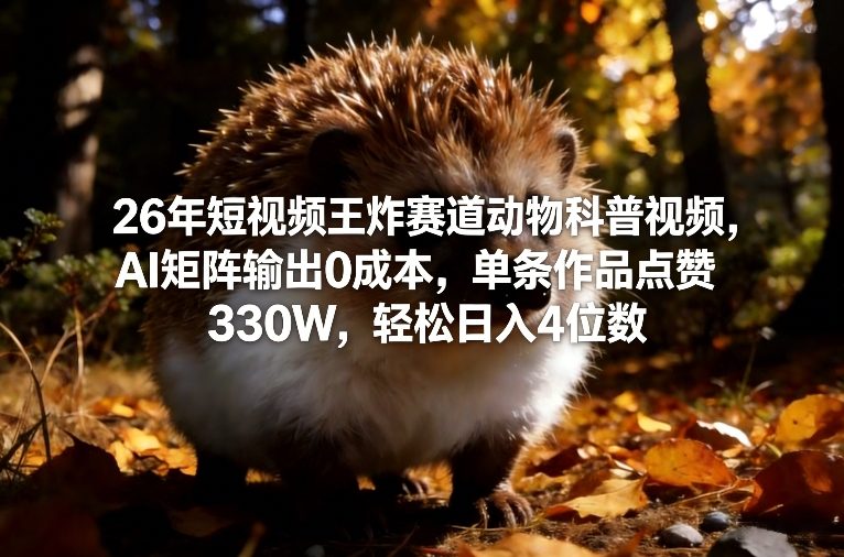 26年短视频王炸赛道动物科普视频，AI矩阵输出0成本，单条作品点赞330W，轻松日入4位数-白蛇网赚