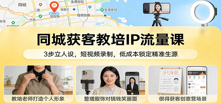 同城获客教培IP流量课：3步立人设，短视频录制，低成本锁定精准生源-白蛇网赚