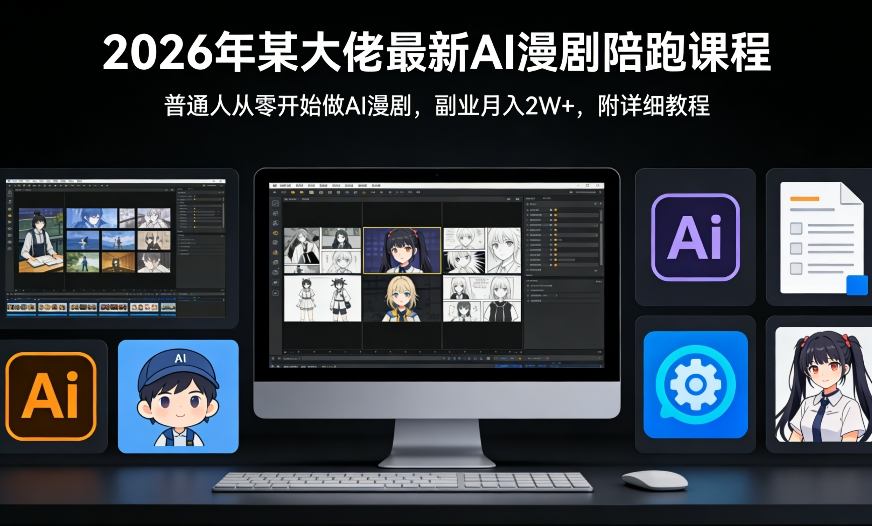 26年某大佬最新Ai漫剧陪跑课程，普通人从零开始做AI漫剧，副业月入2W+-白蛇网赚