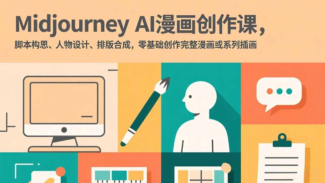 Midjourney AI漫画创作课，脚本构思、人物设计、排版合成，零基础创作完整漫画或系列插画-白蛇网赚