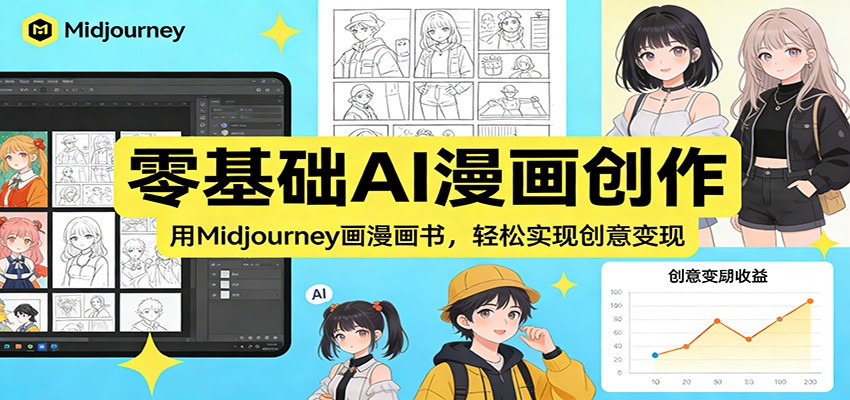 零基础AI漫画创作：用Midjourney画漫画书，轻松实现创意变现-白蛇网赚