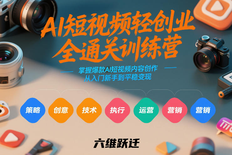 AI短视频轻创业全通关训练营，掌握爆款AI短视频内容创作，从入门新手到平稳变现的六维跃迁-白蛇网赚