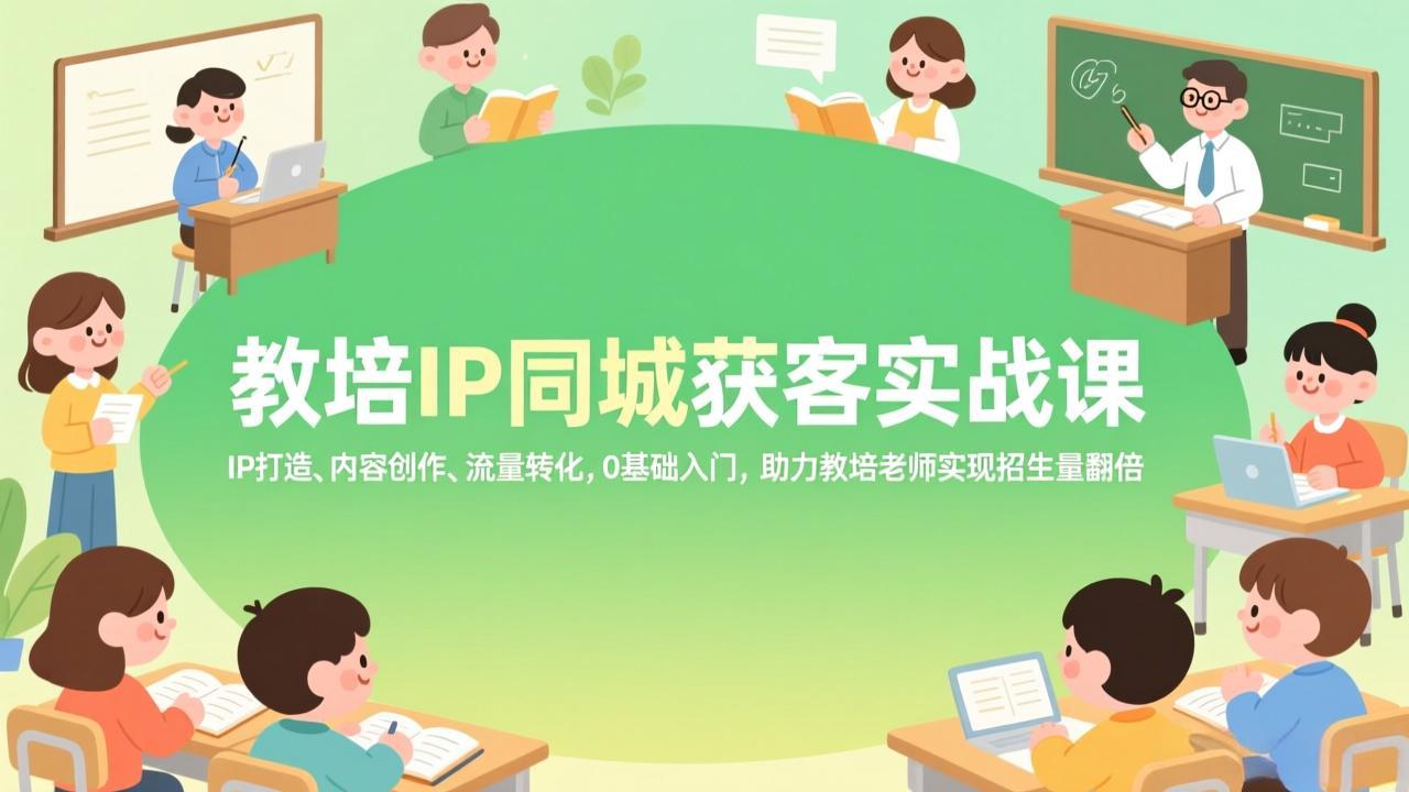 教培IP同城获客实战课，IP打造、内容创作、流量转化，0基础入门，助力教培老师实现招生量翻倍-白蛇网赚