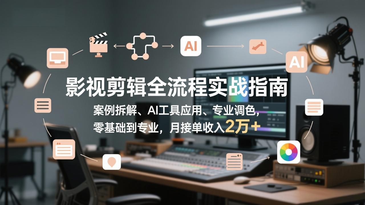 影视剪辑全流程实战指南，案例拆解、AI工具应用、专业调色，零基础到专业，月接单收入2万+-白蛇网赚